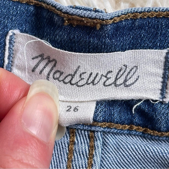 Madewell Skirts A-Line Rigid Denim Mini Skirt distressed hem blue size 26 - Picture 5 of 8